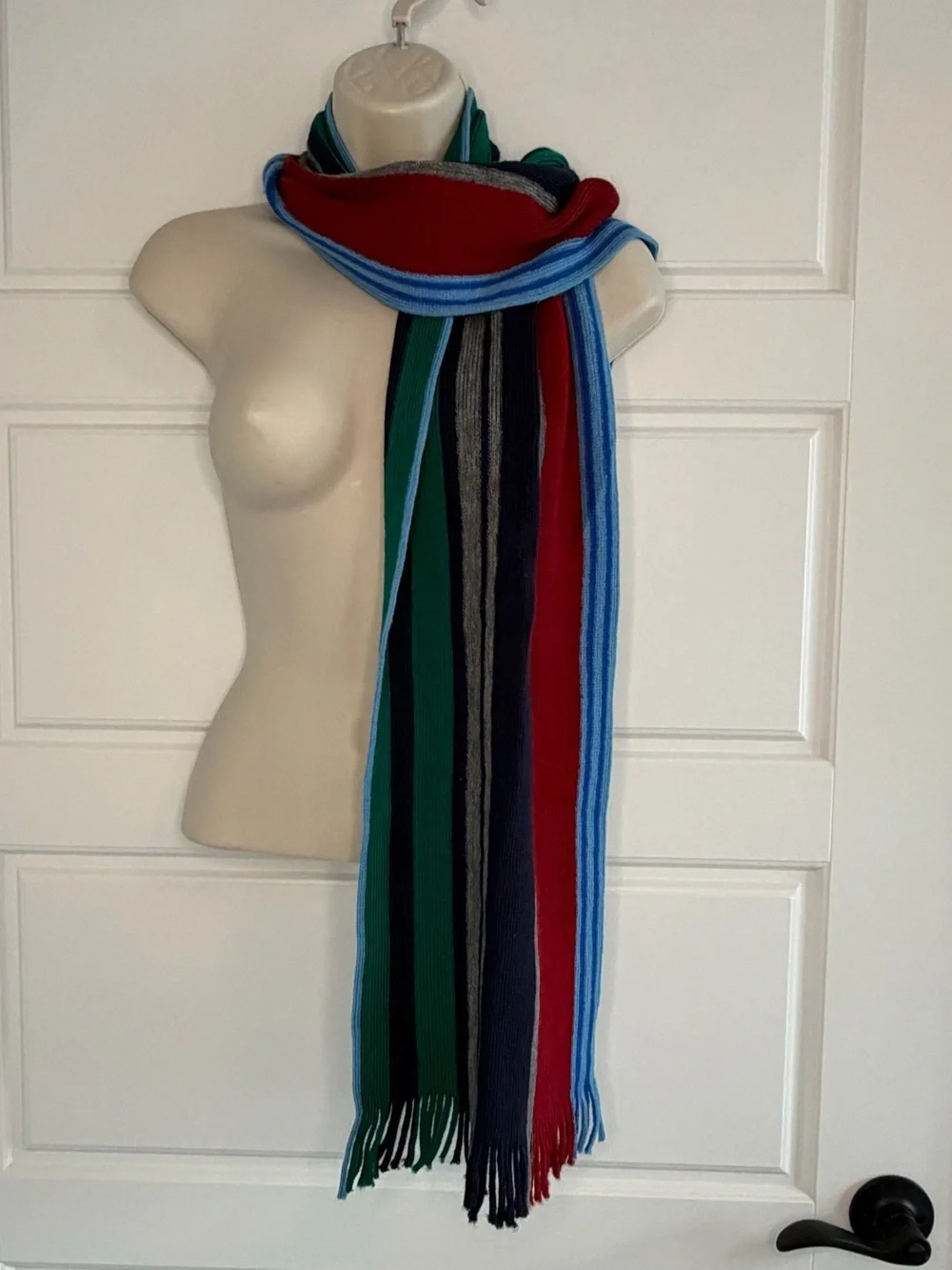 T M Lewin 100% Merino Wool Scarf Fringe Striped Unisex Preppy Academia Warm